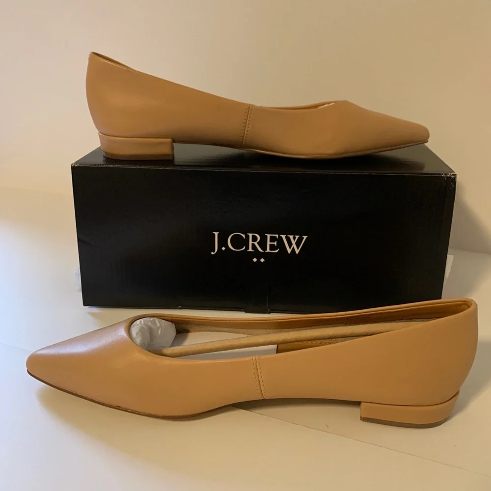 J. Crew Marina Leather Pointy Toe Flats Warm Beige Size 8 BNIB - Picture 4 of 8